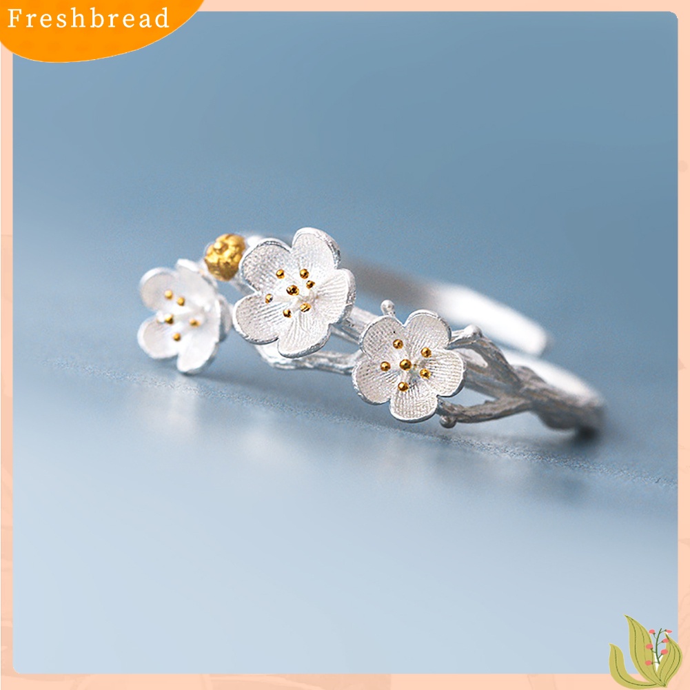 &lt; Freshbread &gt; Mode Plum Blossom Cincin Jari Terbuka Buatan Tangan Bunga Dapat Disesuaikan Perhiasan Wanita