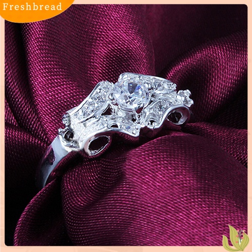 &lt; Freshbread &gt; Fashion Wanita Perak Berlapis Berlian Imitasi Kristal Cincin Pesta Pernikahan US Size 6-9