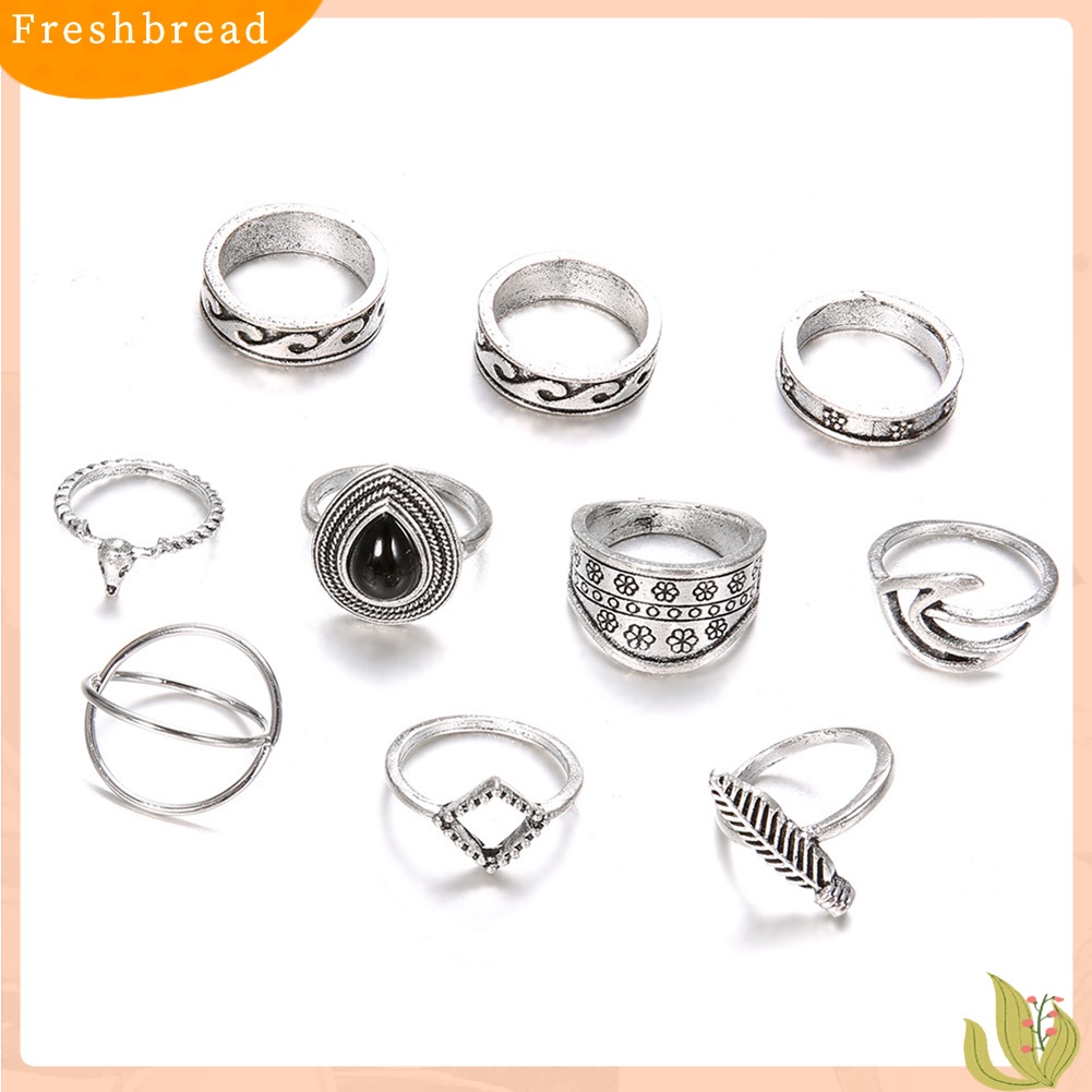 &lt; Freshbread &gt; 10 Pcs Wanita Totem Bulu Jari Midi Knuckle Rings Set Bohemian Perhiasan Hadiah