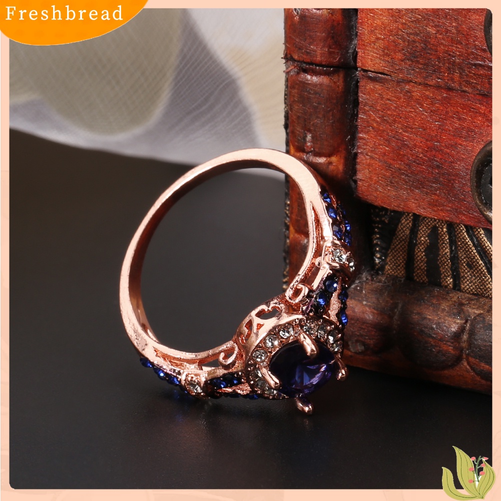 &lt; Freshbread &gt; Fashion Wanita Oval Berlian Imitasi Mengkilap Pengantin Pertunangan Pernikahan Cincin Perhiasan Hadiah