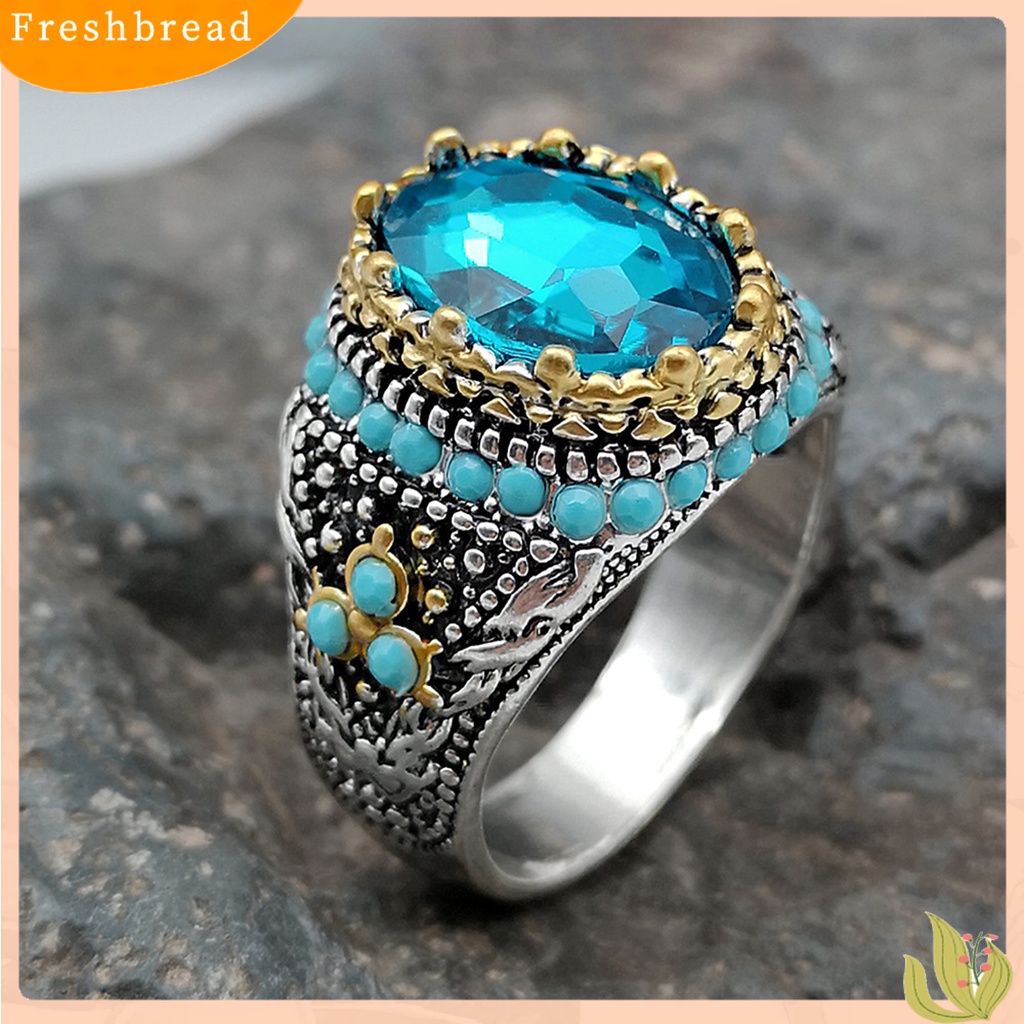 < Freshbread > Finger Band Oval-shaped Gaya Retro Electroplating Geometris Berlian Imitasi Hias Dress Up Perhiasan Aksesori Kepribadian Cincin Jari Trendy Untuk Pesta