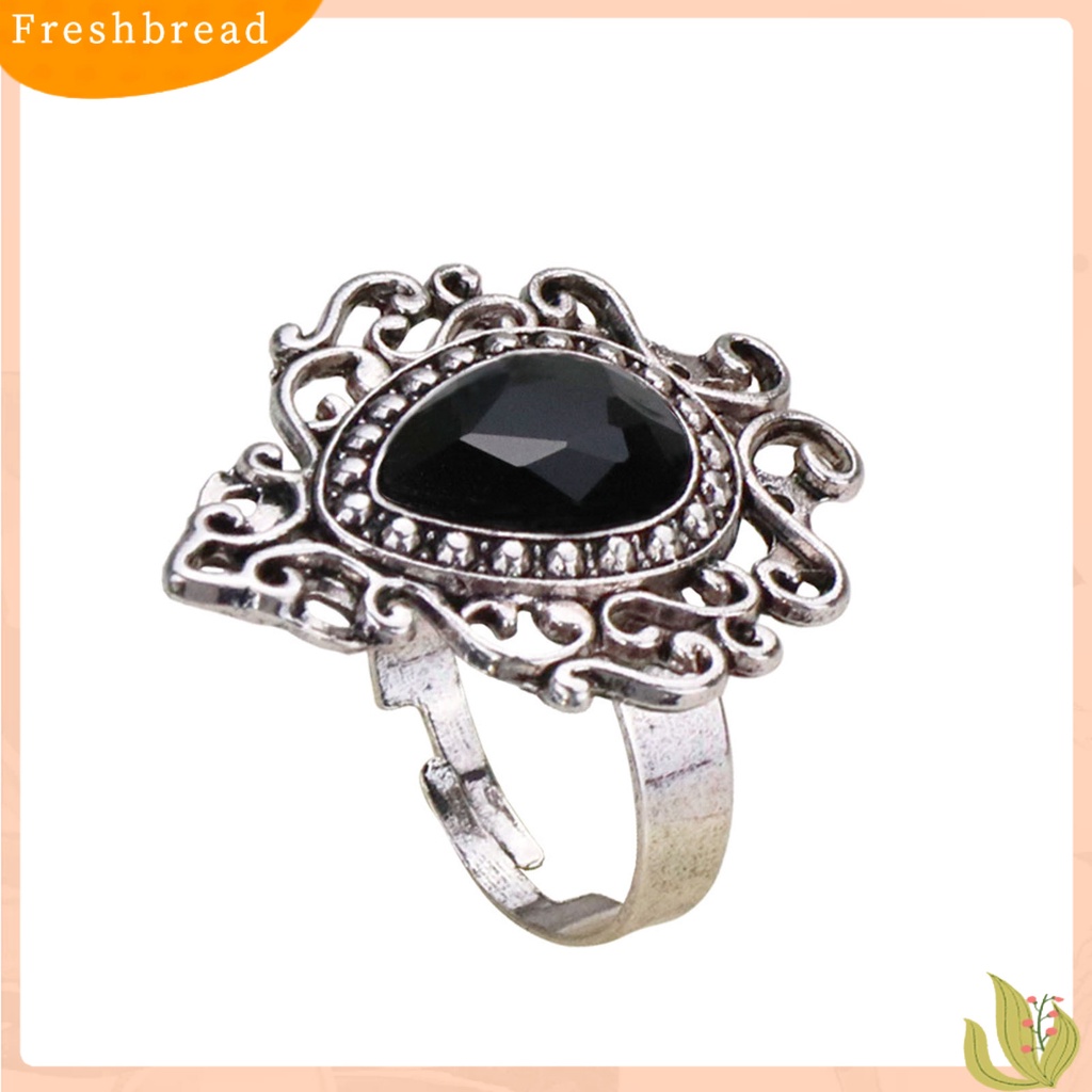 < Freshbread > Cincin Unisex Ukir Bentuk Hati Paduan Permata Imitasi Pembukaan Bohemia Cincin Perhiasan Aksesoris