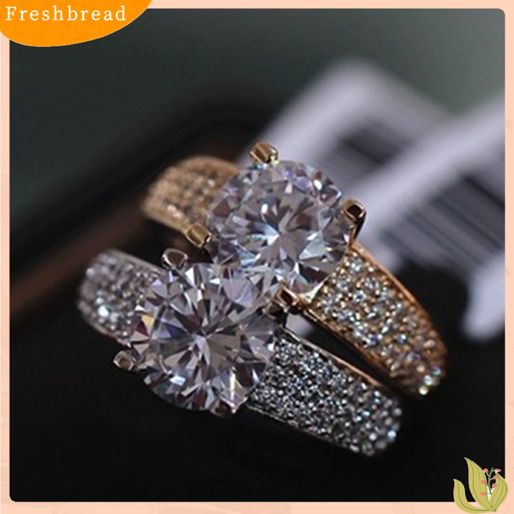 &lt; Freshbread &gt; Zirkon Cincin Pengerjaan Indah Bersinar Geometris Poles Mempesona Tahan Lama Aksesori Perhiasan Lady Janji Pernikahan Band Cincin Wanita Perhiasan