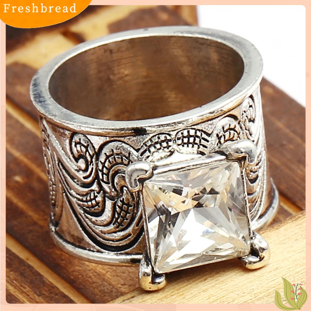 &lt; Freshbread &gt; Cincin Unisex Hias Vintage Artistik Cubic Zirconia Finger Ring Untuk Pesta