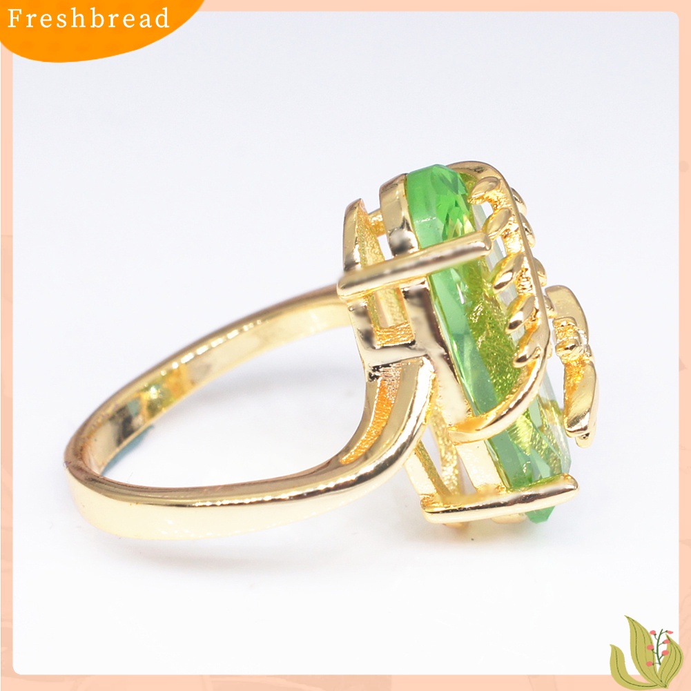 &lt; Freshbread &gt; Chic Wanita Capung Daun Oval Permata Imitasi Memutar Jari Cincin Pernikahan Perhiasan Hadiah