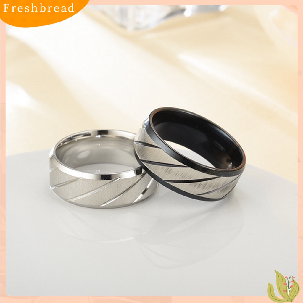 &lt; Freshbread &gt; Cincin Couple Pola Twill All-match Pengerjaan Halus Stainless Steel Geometris Mengkilap Unisex Rings Untuk Tunangan