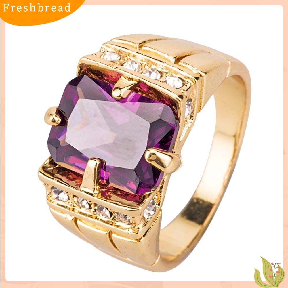 &lt; Freshbread &gt; Mewah Pria Persegi Cubic Zirconia Berlian Imitasi Jari Cincin Pernikahan Perhiasan Hadiah