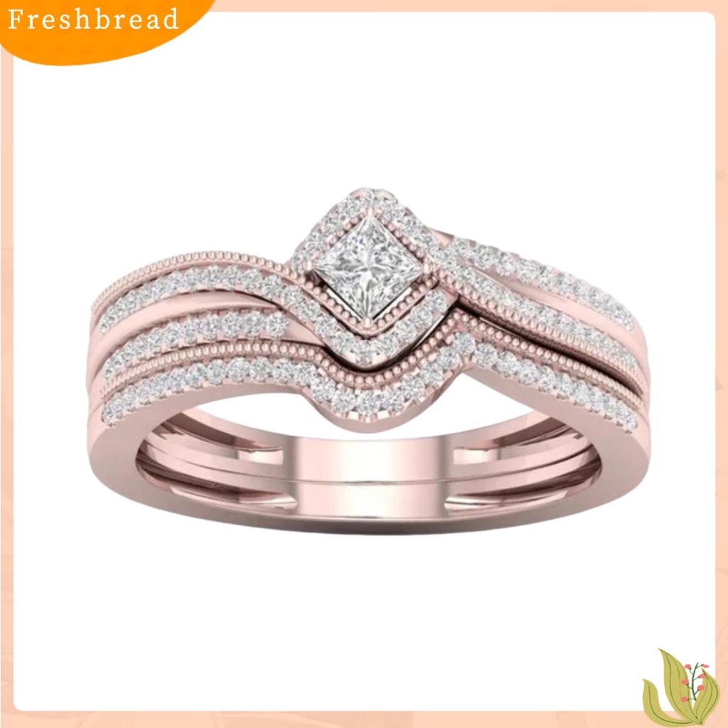 &lt; Freshbread &gt; Wanita Cincin Faux Kristal Bertatahkan Geometris Logam Cincin Elegan Dekorasi Mengkilap Lingering Cubic Zirconia Cincin Indah Perhiasan Hadiah Untuk Pertunangan