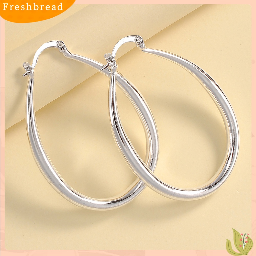 &lt; Freshbread &gt; 1pasang Anting Wanita Sederhana Dress Up Paduan Kantor Lady Oval Tipe Hoop Alloy Earrings Pakaian Sehari-Hari