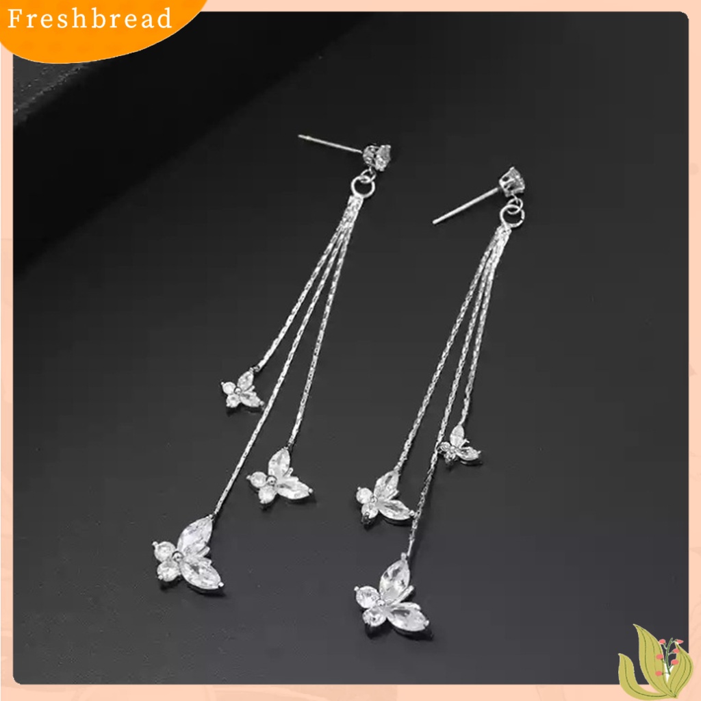 &lt; Freshbread &gt; 1pasang Wanita Anting Kupu-Kupu Jumbai Perhiasan Bersinar Kristal Imitasi Menjuntai Anting Pacaran