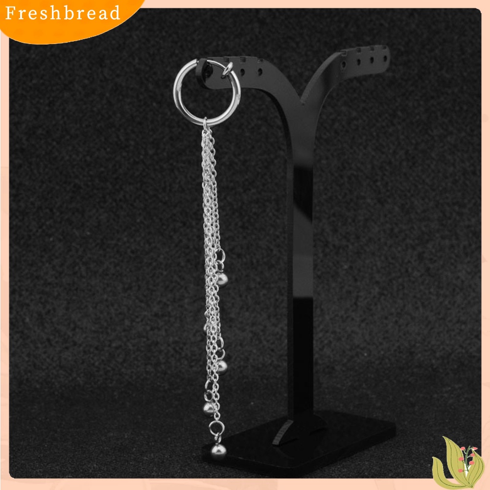 &lt; Freshbread &gt; 1Pc Unisex Manik Rumbai Menjuntai Stainless Steel Ear Stud Klip Anting Perhiasan Hadiah