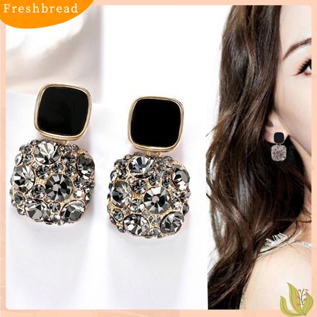 &lt; Freshbread &gt; 1pasang Anting Wanita Berlian Imitasi Kotak Vintage Fadeless Shiny Luxury Stud Earrings Untuk Hadiah