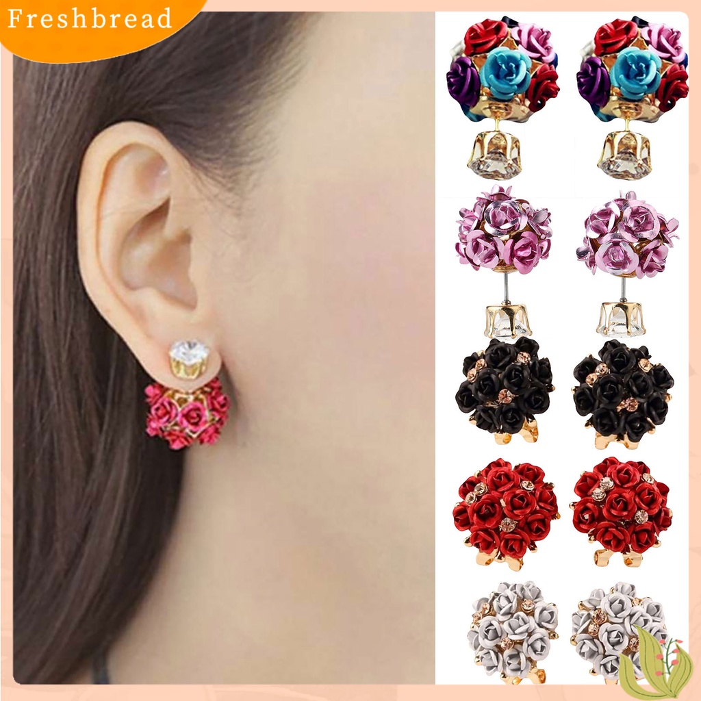 &lt; Freshbread &gt; Ear Studs Desain Bola Bunga Mawar Indah Anting Berlian Imitasi Alloy Untuk Perjamuan