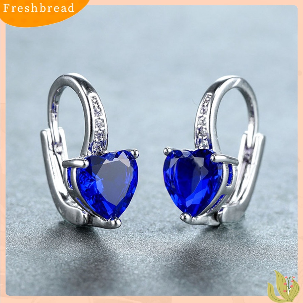 &lt; Freshbread &gt; 1pasang Anting Leaverback Tindik Romantis Mewah Berbentuk Hati Cubic Zirconia Menjuntai Anting Perhiasan Pesta