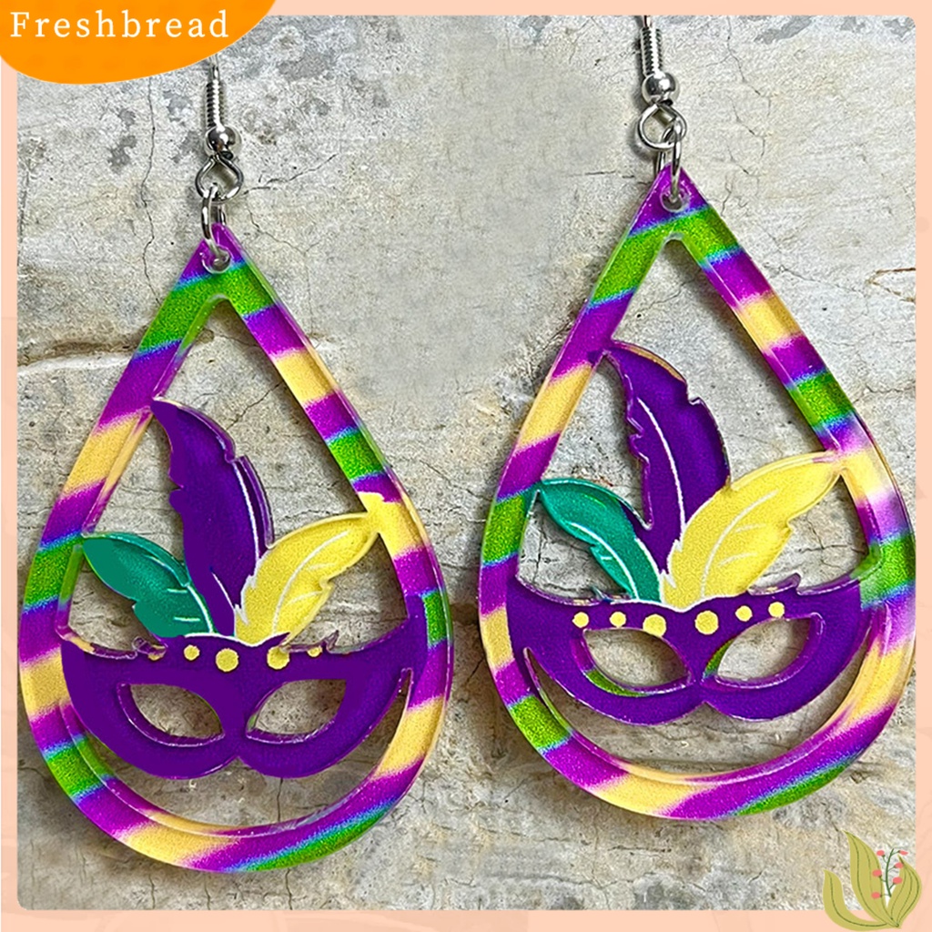 &lt; Freshbread &gt; 1pasang Anting Kait Warna-Warni Glitter Teardrop Merayakan Festival Hollow Penutup Mata Menjuntai Anting Perlengkapan Karnaval