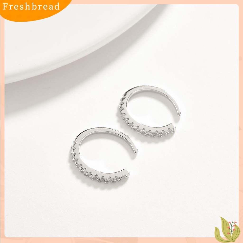 &lt; Freshbread &gt; 1pasang Anting SILVERHOO Bentuk Bulat Aksesoris Telinga Sederhana Pembukaan Lingkaran Cubic Zirconia Earrings Untuk Teman