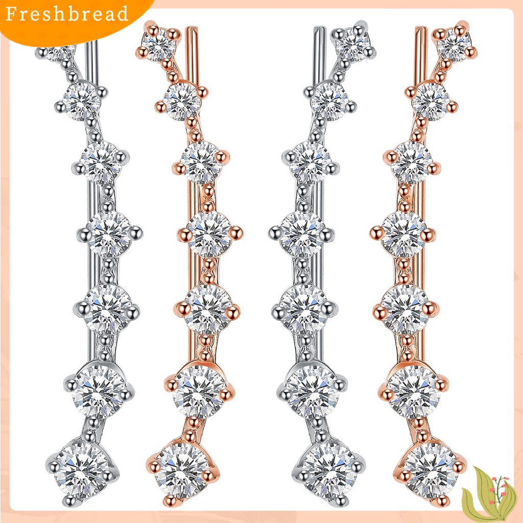 < Freshbread > 1pasang Wanita Ear Climber Hias Berlian Imitasi Nyaman Dipakai Aksesoris Telinga Anting Tusuk Elegan Untuk Teman