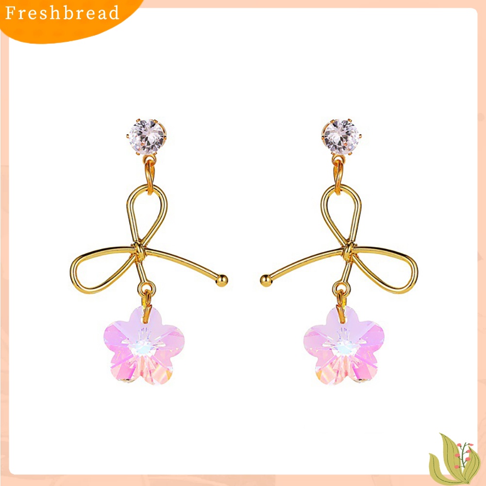 &lt; Freshbread &gt; Wanita Elegan Gradien Warna Faux Crystal Cubic Zirconia Anting Panjang Perhiasan