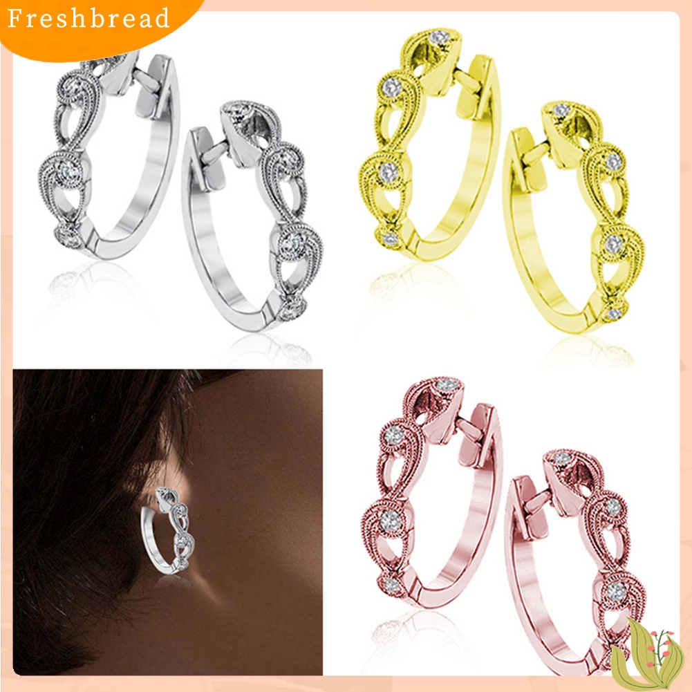 &lt; Freshbread &gt; Fashion Wanita Berlian Imitasi Bertatahkan Berongga Anting Hoop Pernikahan Pertunangan Perhiasan