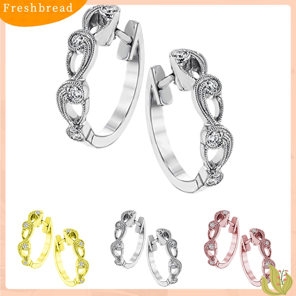 &lt; Freshbread &gt; Fashion Wanita Berlian Imitasi Bertatahkan Berongga Anting Hoop Pernikahan Pertunangan Perhiasan