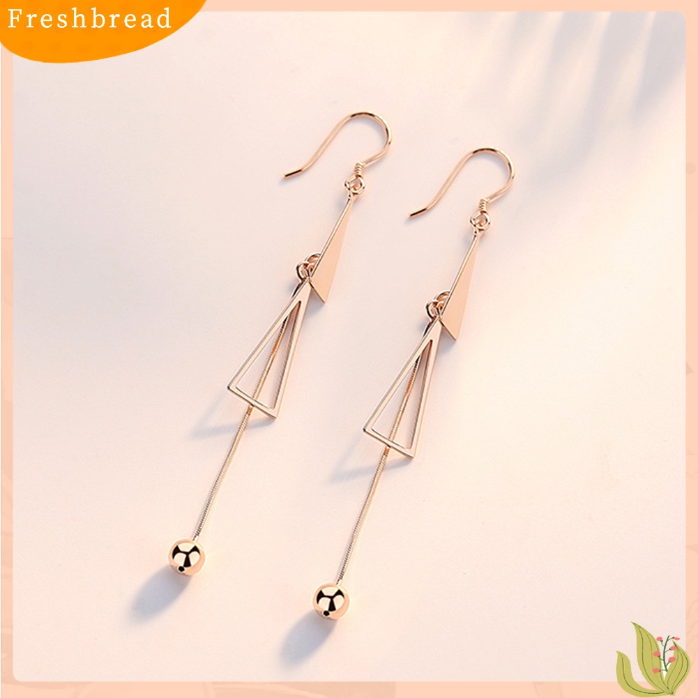 < Freshbread > Wanita Fashion Ganda Segitiga Rumbai Bola Panjang Menjuntai Kait Anting Perhiasan
