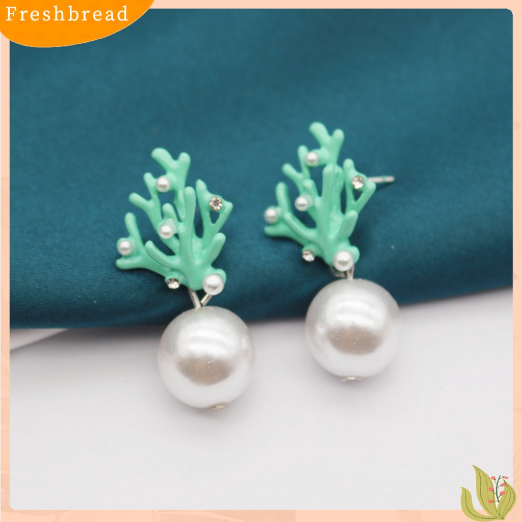 &lt; Freshbread &gt; 1pasang Ear Studs Bentuk Karang Perhiasan Mutiara Imitasi Lucu Semua Cocok Anting Tusuk Ringan Untuk Pacaran