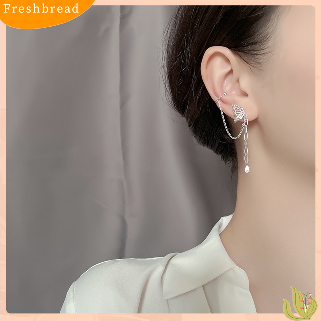 < Freshbread > 1Pc Drop Earring Peri Temperamen One-piece Asimetris Gantung Rantai Dekorasi Gaya Korea Tulang Rawan Palsu Panjang Rumbai Telinga Manset Aksesoris Pakaian
