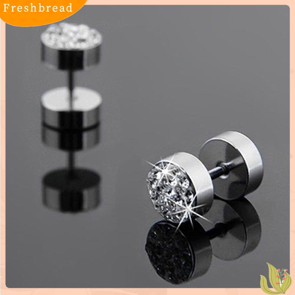 &lt; Freshbread &gt; Ear Studs Rhinestone Decor Anti-Korosi Giwang Telinga Barbel Pria Stainless steel Untuk Pesta