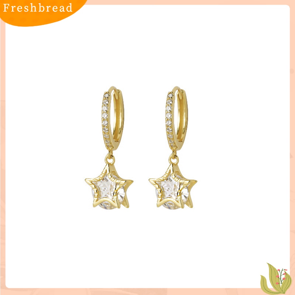 &lt; Freshbread &gt; 1pasang Drop Earrings Elegan Temperamen Retro Bling Berlian Imitasi Bintang Liontin Wanita Earrings Perhiasan Aksesoris