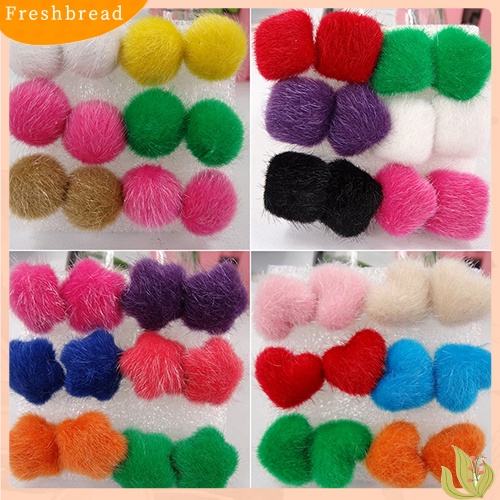 &lt; Freshbread &gt; 6pasang/Set Indah Hangat Berbulu Persegi Bulat Bintang Hati Tusuk Anting Plastik