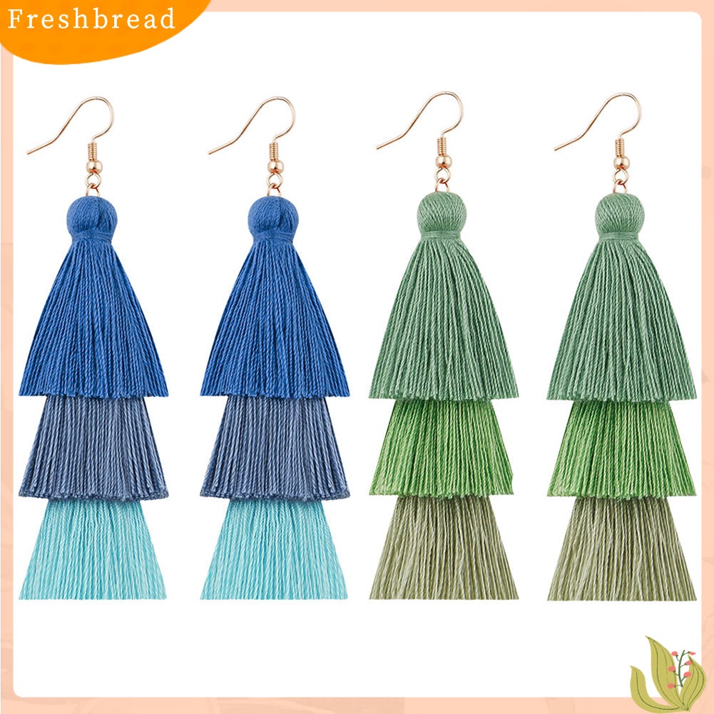 &lt; Freshbread &gt; Bohemian Wanita Panjang Rumbai Fringe Multilayer Menjuntai Kait Anting Perhiasan Hadiah