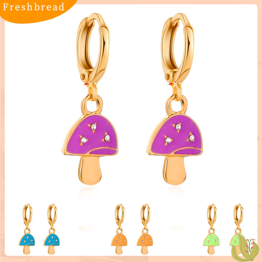 &lt; Freshbread &gt; 1pasang Anting Drop Berlian Imitasi Bentuk Jamur Alloy Piercing Warna Cerah Klip Anting Perhiasan Aksesori