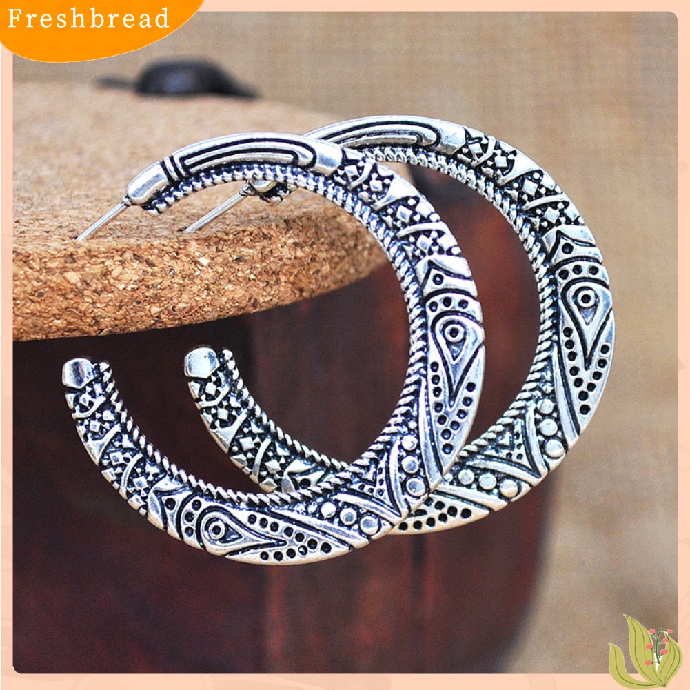 &lt; Freshbread &gt; Vintage Lingkaran Besar Tibet Ukiran Hoop Anting Wanita Pernyataan Perhiasan Hadiah