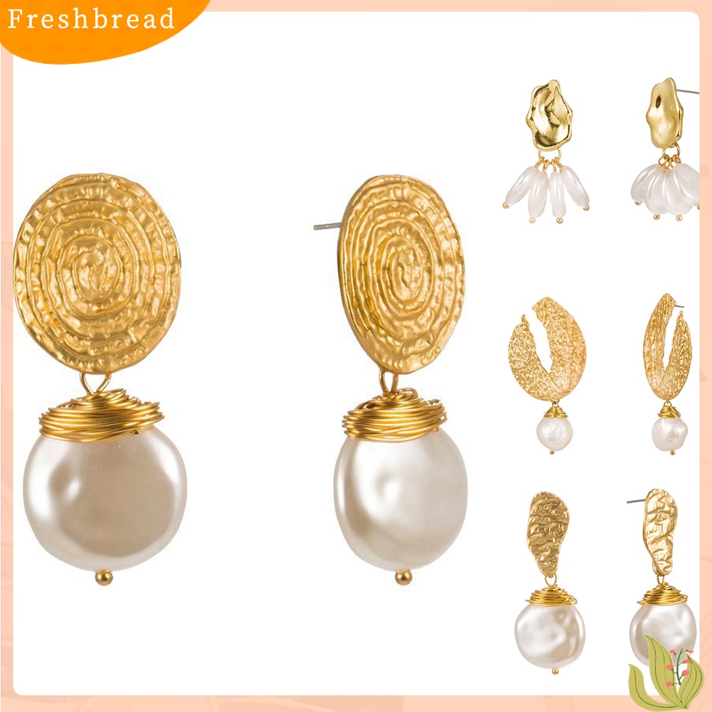 &lt; Freshbread &gt; Fashion Tidak Teratur Mutiara Imitasi Geometris Menjuntai Anting Wanita Pesta Perhiasan Hadiah