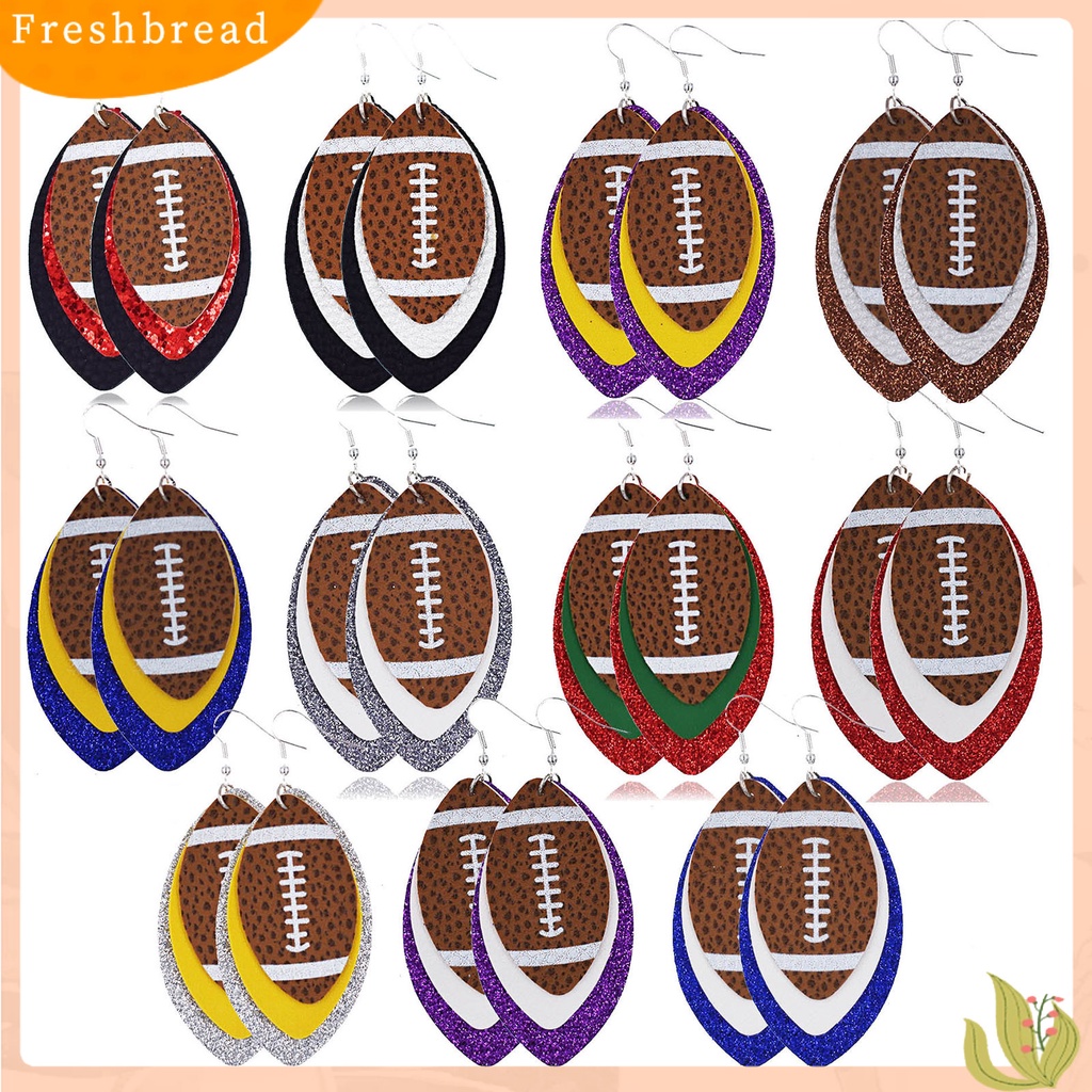 &lt; Freshbread &gt; 1pasang Anting Menjuntai Ringan Multi-layer Kulit Imitasi Vintage Unik Football Hook Earring Untuk Wanita