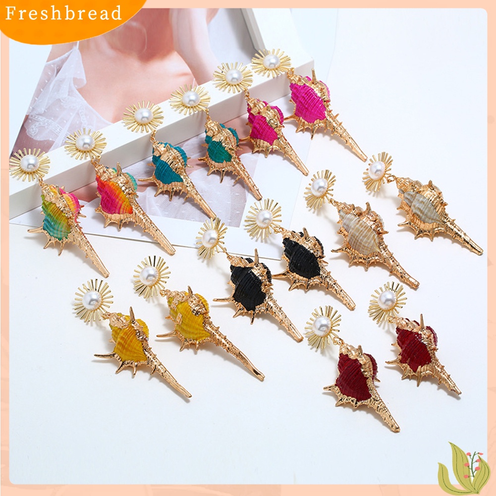 &lt; Freshbread &gt; Bohemian Pantai Wanita Mutiara Imitasi Hias Keong Liontin Statement Stud Earrings