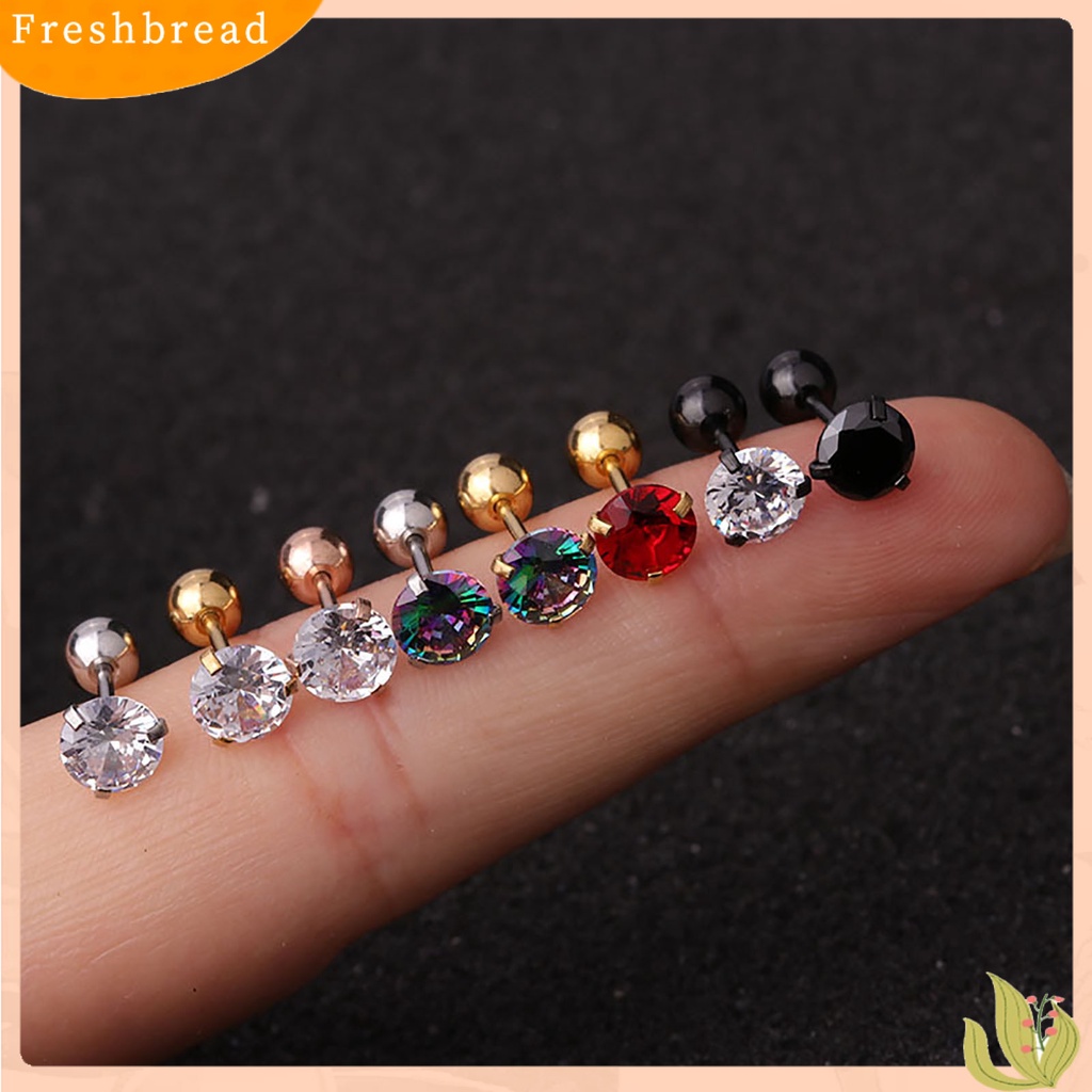 &lt; Freshbread &gt; 1Pc Anting Wanita Cubic Zirconia Kecil Perhiasan Aksesori Shiny Colorful Stud Earring Untuk Belanja