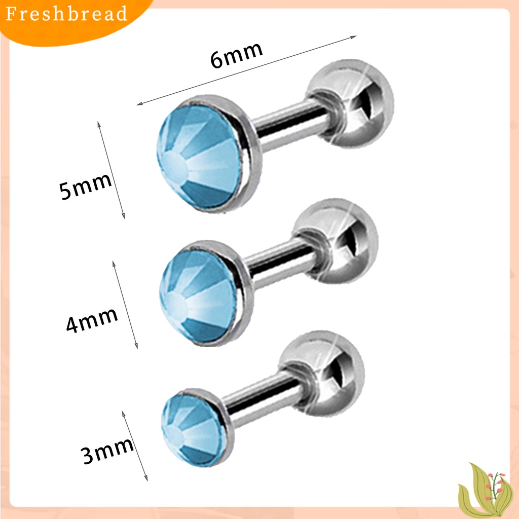 &lt; Freshbread &gt; 3Pcs/Set Wanita Fashion Anting Giwang Telinga Berlian Imitasi Bulat Stainless Steel Untuk Pesta