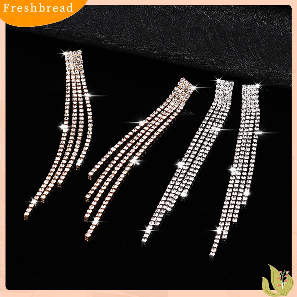 &lt; Freshbread &gt; 1pasang Drop Earrings Rhinestones Jumbai Perhiasan Bersinar Gaya Korea Anting Menjuntai Untuk Pesta Pernikahan Perjamuan Prom