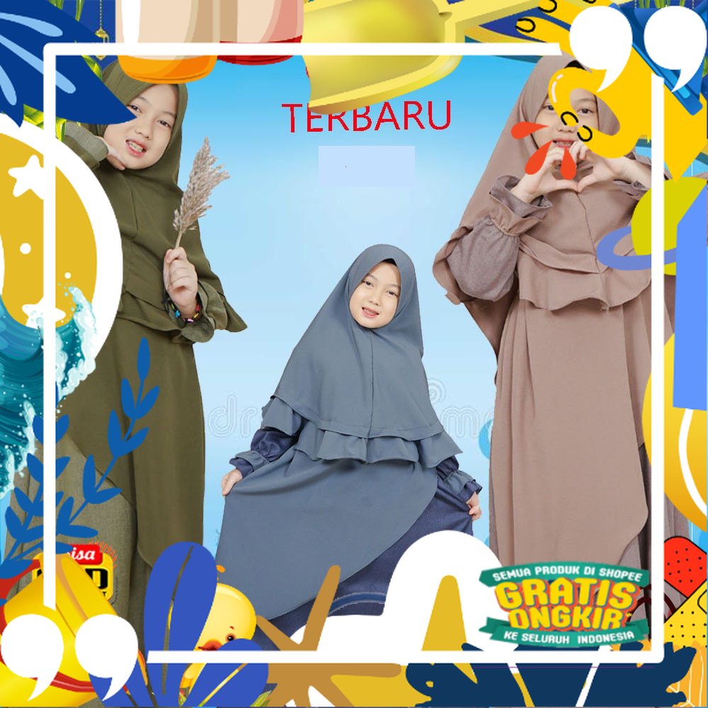 baju fashion pakaian gamis muslim muslimah anak perempuan wanita cewek cewe usia 2-12 tahun/ kopel i