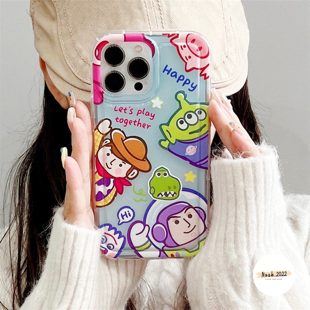 IPHONE Kartun Lucu Toy Story Buzz Lightyear Alien Silicon Case Kompatibel Untuk Iphone11 13 12 14 Pro MAX 7Plus XR 6S 6 Plus XS X MAX Airbag Shockproof Clear Soft TPU Phone Cover