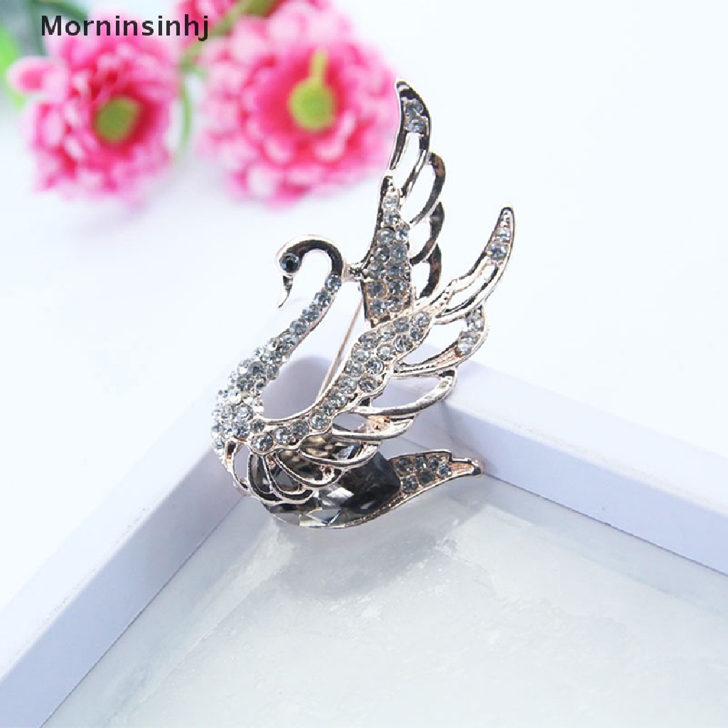 Mornin Fashion Kristal Berlian Imitasi Swan Bros Untuk Wanita Kerah Pakaian Pin Pesta Perhiasan Hadiah id