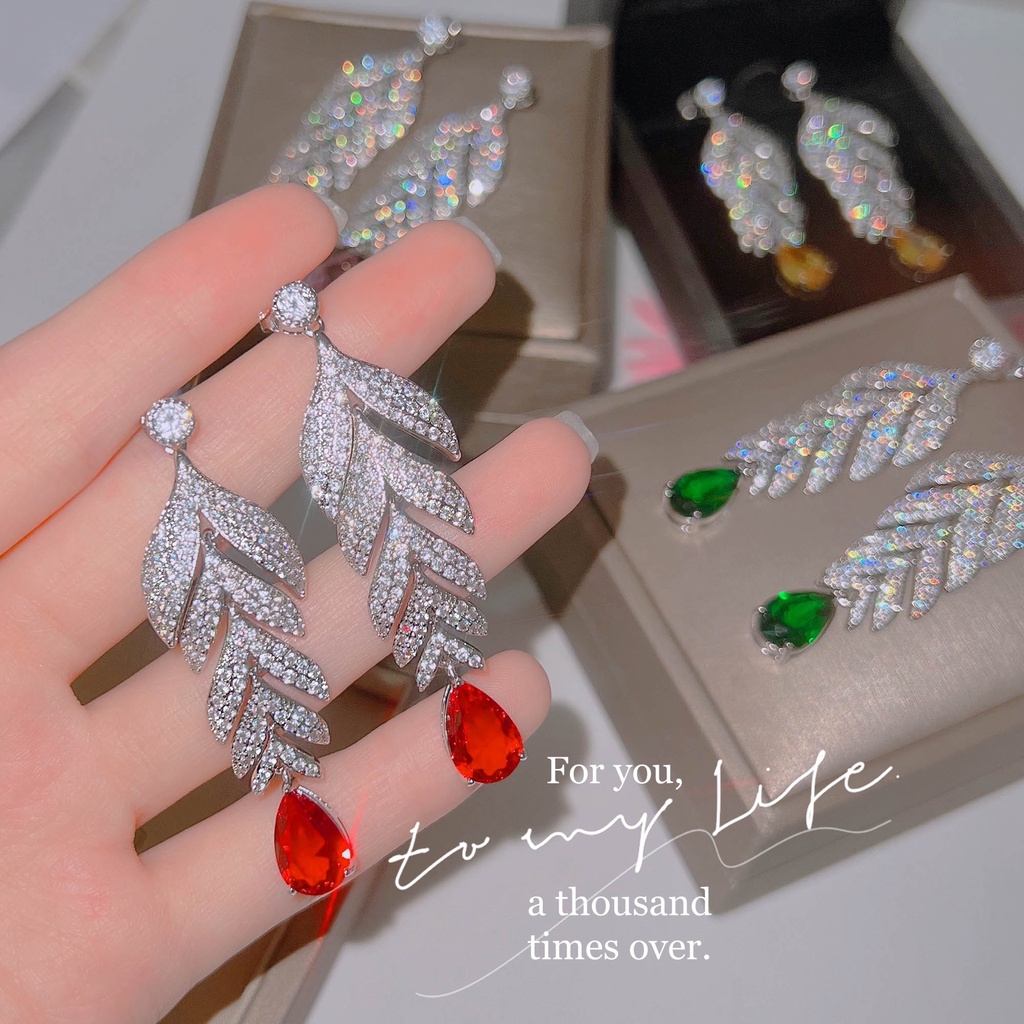 Goldkingdom Fashion Perhiasan Aksesoris Ready Stock Vintage Tetesan Air Warna Harta Karun Anting Besar Anting Daun Temperamen Anting Wanita Earrings