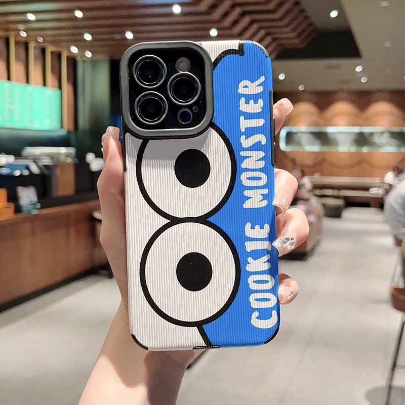 Men's Fashion Cool Leather Soft Case iP iPhone 7 8 Plus SE 2020 X XR XS Max 11 12 13 14 Pro Max 14 Plus Phone Case Camera Protect Cookie Monster Elmo Cartoon