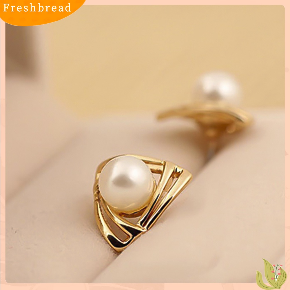 {In Stock} Wanita Mutiara Imitasi Hias Double Segitiga Crossover Ear Stud Earrings Perhiasan Hadiah