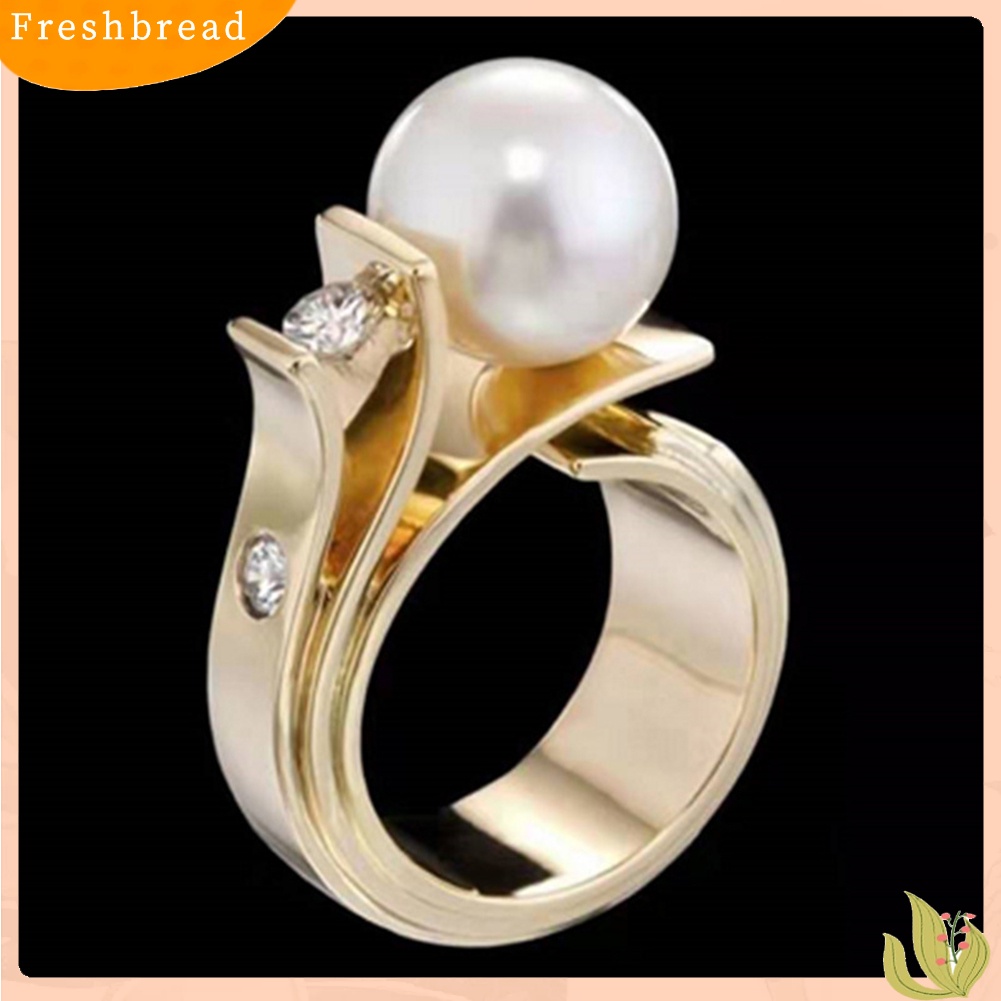 {In Stock} Fashion Wanita Mutiara Imitasi Berlian Imitasi Bertatahkan Jari Cincin Hadiah Perhiasan Pernikahan