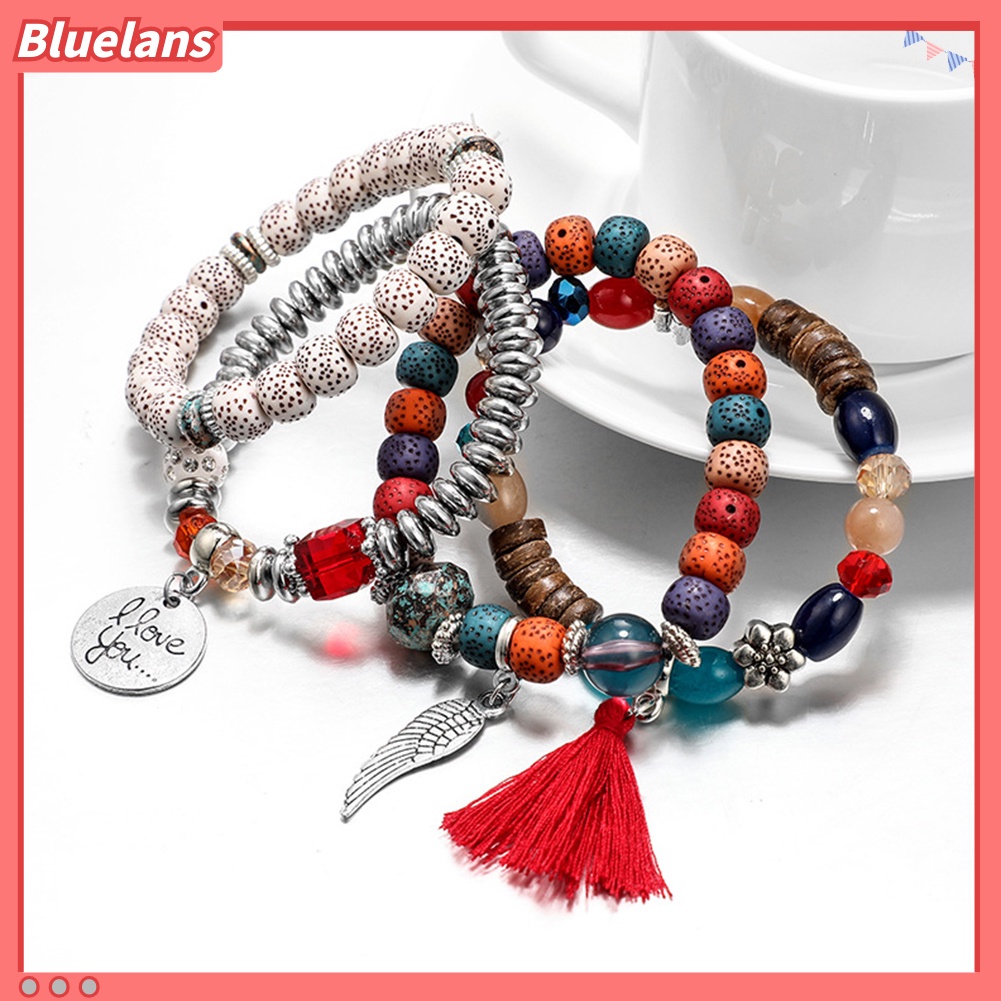 {In Stock} 4Pcs/Set Gaya Bohemian Huruf Jumbai Bunga Manik-Manik Liontin Wanita Perhiasan