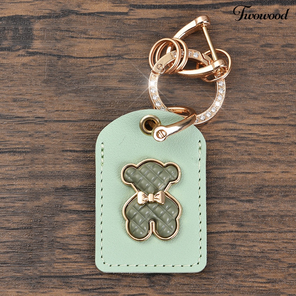 Twowood Gantungan Kunci Logam Unisex Beruang Liontin Kartu Akses Lengan Berlian Imitasi Tertanam Kunci Mobil Gantungan Liontin Ransel Ornamen