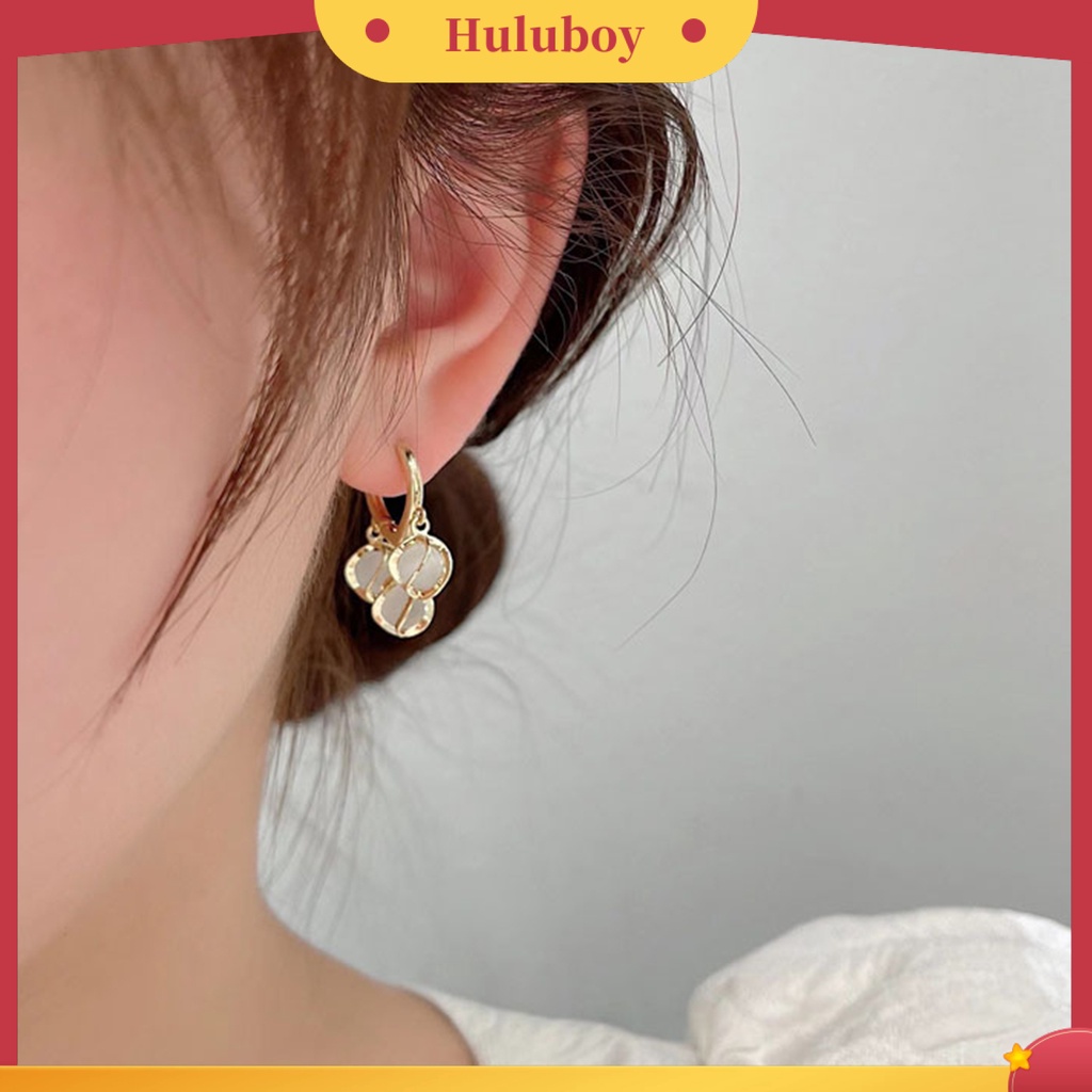 {Ready Stock} 1pasang Anting Hoop Tepi Halus High-end Tembaga Tembus Opal Anti-Radangan Menjuntai Anting-Anting Hadiah Pernikahan