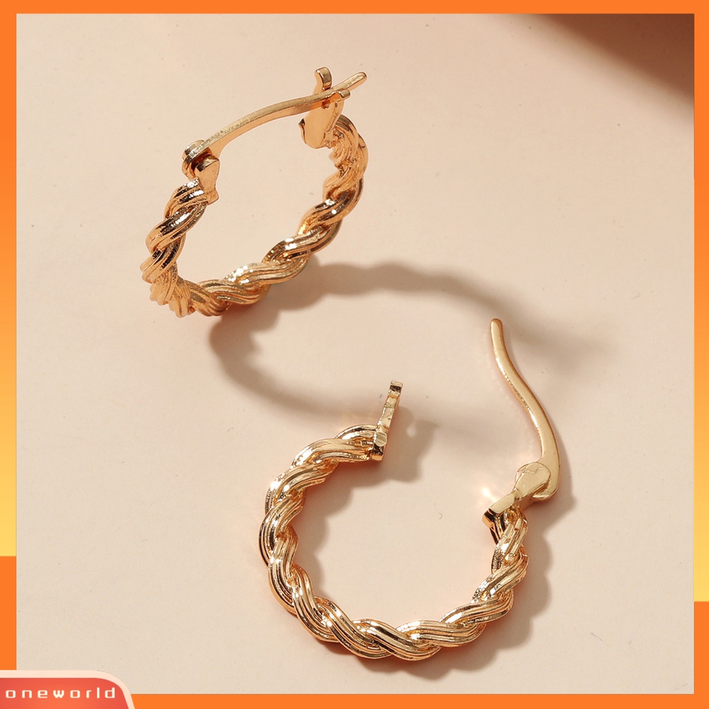 [OWR] 1pasang Desain Gesper Telinga Tindik Anting Hoop Wanita Retro Braided Twist Round Earrings Aksesoris Perhiasan